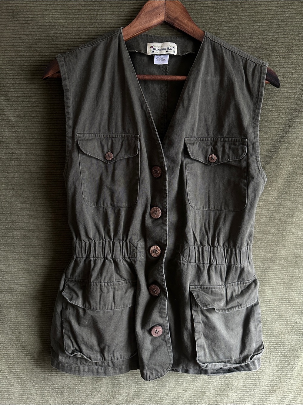 Vintage 90s Runaway Bay Olive Cotton Safari Utility Vest Size L